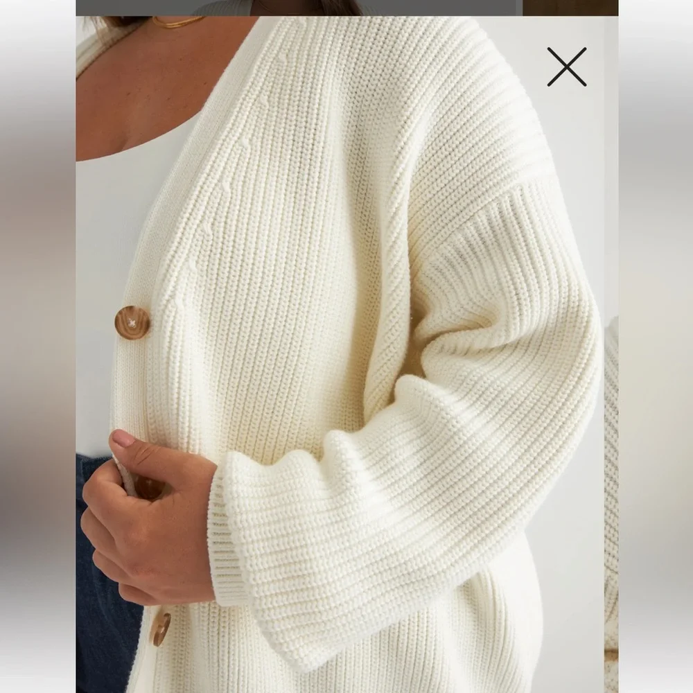 Quince 100% Organic Cotton Oversized Boyfriend Cardigan S - Picture 3 of 7